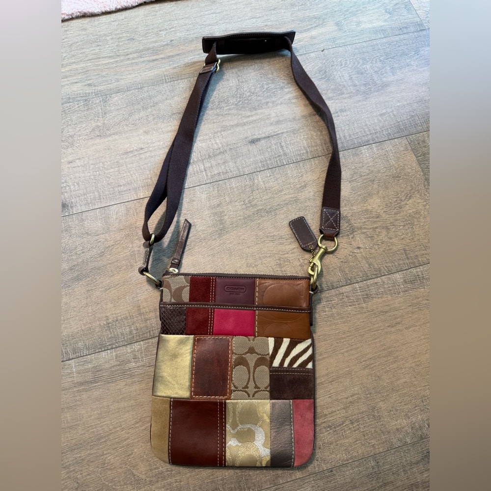 Patchwork coach Crossbody Bag in Brown and Neutral Tones - Picture 2 of 3